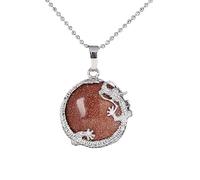 Pendant Necklace,Adjustable Lobster Clasp Bead Chain High-End Natural Gemstone Crystal Chinese Dragon Short Pendant Necklace,Energy Jewellery for Men Women Brown-Sand