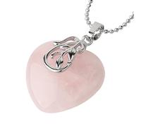 Pendant Necklace,Adjustable Lobster Clasp High-End Light Luxury Natural Gemstone Crystal Imitation Leaf Heart-Shaped Pendant Necklace,Energy Jewellery for Women Rose Quartz