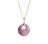 Pendant Necklace,Adjustable Lobster Clasp High-End Niche Design Natural Gemstone Crystal Round Agogo Pendant Necklace,Energy Jewellery for Women Amethyst