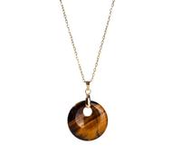 Pendant Necklace,Adjustable Lobster Clasp High-End Niche Design Natural Gemstone Crystal Round Agogo Pendant Necklace,Energy Jewellery for Women Tiger Eye