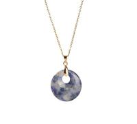Pendant Necklace,Adjustable Lobster Clasp High-End Niche Design Natural Gemstone Crystal Round Agogo Pendant Necklace,Energy Jewellery for Women White Dots Blue