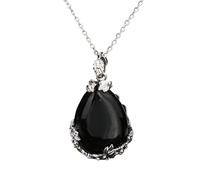 Pendant Necklace,Adjustable Lobster Clasp Light Luxury Natural Gemstone Crystal Floral Cluster Teardrop Pendant Chain Necklace,Energy Jewellery for Women Black Agate