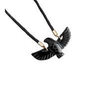Pendant Necklace,Adjustable Rope Chain Fashion Natural Gemstone Eagle Eagle Pendant Necklace,Energy Jewellery for Men Women Obsidian
