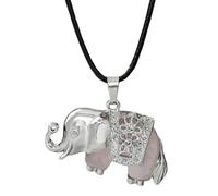 Pendant Necklace,Adjustable Waxed Cord Niche Design Luxury Fashion Natural Gemstone Crystal Elephant Pendant Necklace,Energy Jewellery for Women Men Rose Quartz