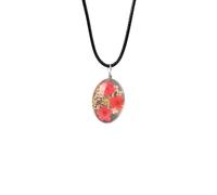 Pendant Necklace,Adjustable Waxed Cord Niche Design Natural Crystal Oval Cherry Blossom Pendant Necklace,Energy Jewellery for Women Red