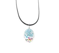Pendant Necklace,Adjustable Waxed Cord Niche Design Natural Crystal Oval Flower Butterfly Pendant Necklace,Energy Jewellery for Women Blue