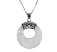 Pendant Necklace,Fashion Light Luxury Lobster Clasp High-End Natural Gemstone Crystal Double-Curved Round Safety Buckle Pendant Necklace,Energy Jewellery for Women Men White Crystal