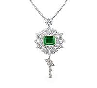 Pendant Necklace, Flower Tassel with 3ct Lab Created Emerald 18K Gold/925 Sterling Silver Pendant Necklaces for Women Girls, Gift for Mother's Day/Valentine's Day, White Gold