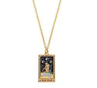 Pendant Necklace for Women Electroplated Retro Tarot with Diamond Oil Drop Square Necklace Magician Sun Moon Front Bauble Necklace