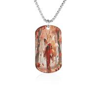 Pendant Necklace for Women Men Fox Under The Maple Tree 23.6" Chain Titanium Steel Memorial Picture Couple Necklaces Personalized Pendants Elegant Hip Hop Jewelry Keepsake Valentine's Day Gift