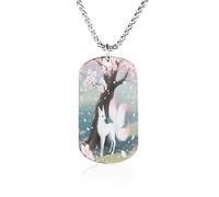 Pendant Necklace for Women Men Fox Under The Peach Tree 23.6" Chain Titanium Steel Memorial Picture Couple Necklaces Personalized Pendants Elegant Hip Hop Jewelry Keepsake Valentine's Day Gift
