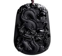 pendant necklace Pure Natural Zodiac Necklace Pendant Made of Obsidian Gemstone Horoscope Animal Sign Amulet, Stone, Obsidian