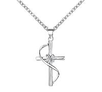 Pendant Necklace Women'S Gift For Lovers & Friends Silver Crossing Pendant Necklace Crossings For Women Rhinestone Geometric Diamond A Heart (One Size)