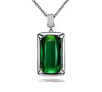 Pendant Necklaces 18K White Gold Four Claws Rectangular Shape Tourmaline Diamond Pendant Necklace for Women Silver Green