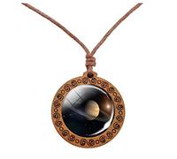 Pendant Necklaces Eight Planets Necklace Pendent Double Sided Glass Universe Galaxy Solar System Necklace For Women (I, One Size)