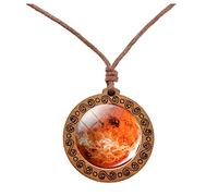 Pendant Necklaces Eight Planets Necklace Pendent Double Sided Glass Universe Galaxy Solar System Necklace For Women (F, One Size)