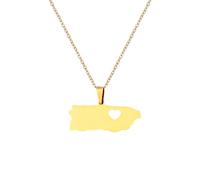 Pendant Necklaces For Women Girls Lady YUANYIRAN Map Of Heart Puerto Pendant Necklaces Patriotic Ethnic Charm Africa Map Flag Gold Color Classic Hip Hop Jewelry For Women Men