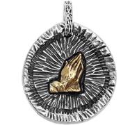 Pendant S925 Sterling Silver Vintage Old Thai Irregular Stone Pattern Praying Hands Personalised Fashion Necklace