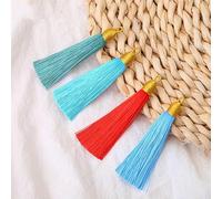 Pendant Tassel, Multicolor 5/10 pcs 8.5cm Tassel Pendant Gold Cap Silk Satin DIY Jewelry Making(Navy Blue Blue Blue,10 Pcs)