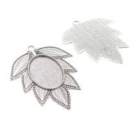 Pendant Trays 40pcs Antique Silver Black Bronze Leaf Cameo Cabochon Base Settings Brooch Findings for DIY Crafting, Necklace Bracelet Charm(Silver)