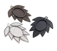 Pendant Trays 40pcs Antique Silver Black Bronze Leaf Cameo Cabochon Base Settings Brooch Findings for DIY Crafting, Necklace Bracelet Charm(Mixed)