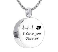 Pendant Urns for Human Ashes,ECG Engraving I Love You Forever Urn Necklace Stainless Steel Cremation Necklace for Ashes
