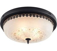 PendantLight, LED Modern Chandelier Lamp, Pendant Lights 3 Lights Retro Flush Mount Ceiling Lamp with White Glass Lampshade Retro Decoration Round Black Metal Fixtures Diameter 35cm Compatible with B