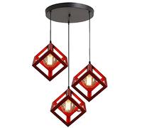 PendantLight, Square Cage Iron Shade Chandelier Creative Wrought Iron Three-Headed Hanging Light for Kitchen Island Restaurant Study Cafe Clothing Store(Disc)