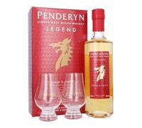 Penderyn Legend, Single Malt Welsh Whisky, Dragon Range, 40% ABV,70 cl, Gift box with 2x branded nosing glasses, Great for Birthdays and Christmas, Complete in Premium Gift Box.