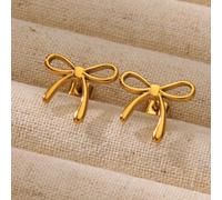 Pendientes de lazo para mujer Cinta de color dorado Pendientes de botón Bowknot 2024 Tendencia Oreja Piercing Joyería Regalo de Navidad Regalos de moda