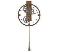 Beliani Vintage Retro Wall Pendulum Clock Gold Iron Round Distressed Vintage Marcote