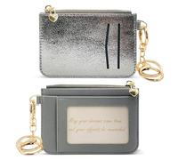 Penekin Keychain wallet, Rfid Blocking Credit Card Holder Leather, Zipper Card Case for Women, Bling Grey, S, Slim,zipper Pocket, Id Window
