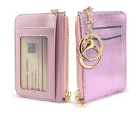 Penekin Keychain wallet, Rfid Blocking Credit Card Holder Leather, Zipper Card Case for Women, Rose Pink, S, Slim,zipper Pocket, Id Window