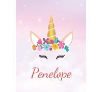 Penelope: Personalized Unicorn Sketchbook For Girls With Pink Name - Girls Customized Personal journal/ blank book - 8.5x11 110 Pages Doodle Sketch Create- cute drawing notebook
