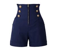 Penelope Vintage Women's 50s Retro Rockabilly Style High Waist Pinup Shorts, Navy, XL