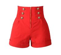 Penelope Vintage Women's 50s Retro Rockabilly Style High Waist Pinup Shorts, Red, L
