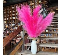 penepico Faux Hot Pink Pampas Grass Decor Tall, 8pcs 43.3" Large Pompas Floral, Fluffy Artificial Fake Long Feather Flowers for Boho Wedding Bedroom or Living Room Decor