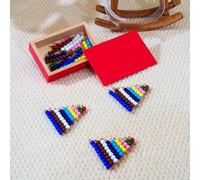 penepico Montessori Colored Short Bead Stairs 1-9 - Five Sets with Beechwood Box, Plastic Beads Copper Wire, Counting Manipulative, Addition Multiplication Prep, Homeschool Classroom Ages 3-6