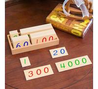 penepico Premium Montessori Small Number Cards 1-9000 in Beech Wood Box - Compact Value Learning Set for Individual Practice Math Material for Children 5-9, Home School & Classroom
