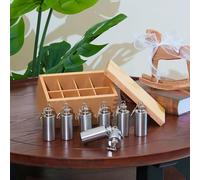 penepico Premium Montessori Thermic Bottles - 8 Stainless Steel Bottles with Solid Beechwood Box, Temperature Sensorial Activity for Thermal Discrimination, Homeschool Classroom Ages 3-6