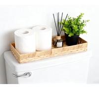 PENGARO Bathroom Tray, 16" Rectangle Bathroom Tray Over Toilet Tank Water Hyacinth Wicker Toilet Roll Holder Basket for Counter Long Narrow Tray Hand Towel Storage Basket for Home, Rattan