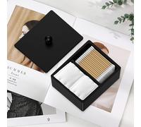 PENGARO Cotton Swab Holder, 16 OZ Cotton Buds Holder Dispenser with Lid, 2 Compartments Cotton Ball Holder, Bathroom Storage Q Tip Organizers Floss Vanity Cosmetics Tampons Holder, Black