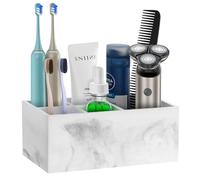 PENGARO Electric Toothbrush Holder, 5 Slots Toothbrush Holders with Drain Hole Marble Bathroom Vanity Organizer Countertop Storage for Toothbrush Toothpaste Sink Bathroom Accessories, Gravel White