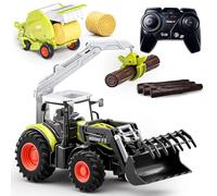 PENGBU RC Remote Controlled Tractor with Trailer, 2.4 GHz Tractor Toy with Bale Truck and Wood Transporter, Tractor Toy from 3 Years and Bale Press/Round Baler/Baler