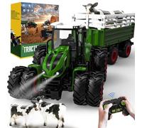 PENGBU RC Remote Controlled Tractor with Trailer, Rc Tractor & Truck and Trailer Loader - 8 Wheels/Light/2.4GHz, farm Toys for 3-8 Year Old Boys Birthday Presents