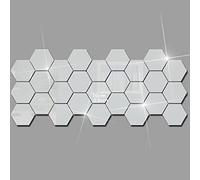 Pengcen 12 Pcs Hexagonal Mirror Wall Stickers, Acrylic Stickers,Removable Mirror Stickers,Decorate Living Room and Bedroom,15 x 13 x 7.5 cm(Silver)