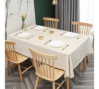 Pengcen Rectangle Tablecloths,Oil Proof and Waterproof PU Fabric Tablecloth for Dining,Party and Dinner Table Decor,140 x 220 cm, Scalloped Edge,Beige Background, Geometry