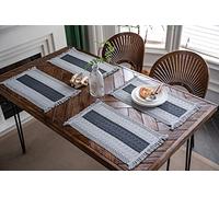 Pengcen Rectangular Placemats Set of 6,Cotton Linen Fabric Placemats,Grey and Dark Grey Hollow Out Wavy Stripes Stripes Pattern,Decorate the Living Room and Dining Table,12'' x 20''(30 x 50 cm)