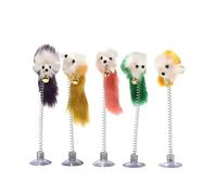 Pengchang Feather Stick Spring Toy Suction With Bell Mouse Interactive Pet Tool Elastic Scratcher Mice Teaser Entertainment Multicolor