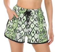 PengFaXin Womens Casual Summer Soft High Waist Beach Lounge Shorts with Pockets(Green Pattern, XX-Large)
